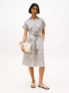 Tropical Print Linen-Blend Shirtdress