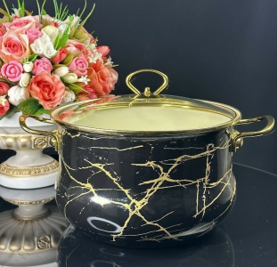 776-059 Кастрюля эмалированная 6,5л ЧЕРНЫЙ МРАМОР с крышкой 26см.  в под.уп.(х6)