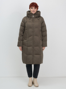 Пальто зимнее утепленное с капюшоном женское коричневого цвета 7702K