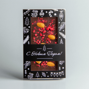 Тёмный шоколад с малиной и мидалём, новогодняя коробочка #29
