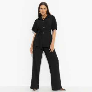 Брючный костюм с кружевными вставками, Престижная номинация (черный, 2 в 1, с поясом)