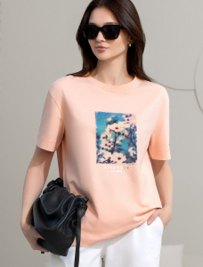 Свободная футболка с принтом из премиального хлопка с эластаном