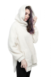Толстовка женская из овечьей шерсти оверсайз FOR WOMEN (с капюшоном, цвет Ваниль) цвет БЕЛЫЙ