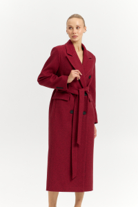 Пальто женское демисезонное 26326 (бордовый/ёлочка)