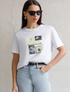 Свободная футболка с принтом из премиального хлопка с эластаном