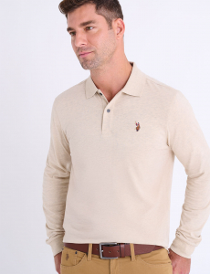 LONG SLEEVE PEACHED JERSEY POLO SHIRT