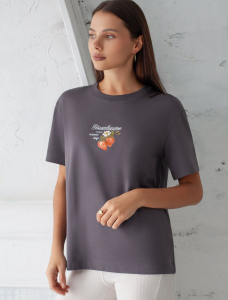 Футболка с принтом свободная эластичная из премиального хлопка