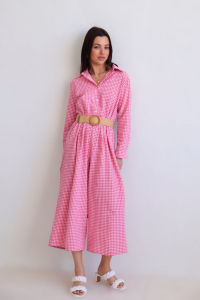 16210 Комбинезон хлопковый розовый в клетку виши