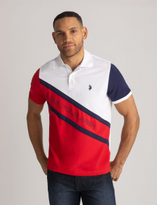 COLOR BLOCK DOUBLE DIAGONAL SASH POLO SHIRT