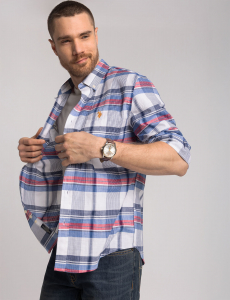 LONG SLEEVE STRETCH PLAID POPLIN SHIRT