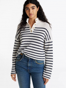 Gold-Tone Button Polo Sweater