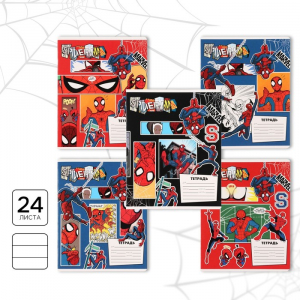 Тетрадь в линейку 24 листа, 5 видов МИКС, обложка мелованный картон, «Человек-паук»