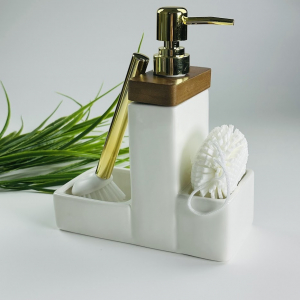 235-035 Набор кухонный диспенсер губка и щетка TROPICAL в под.уп.(х12)Фарфор