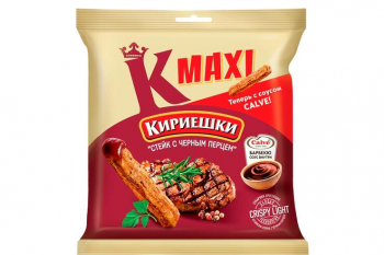 «Кириешки Maxi», сухарики со вкусом стейка с черным перцем и соусом барбекю «Calve», 75 г