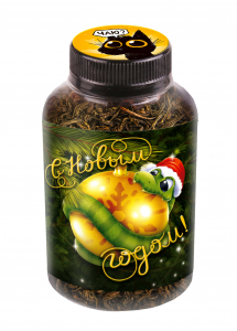 Баночка чая, НГ. ЗМЕЙКА НА ШАРЕ, чай чёрный крупнолистовой,60 г., TM Prod.Art