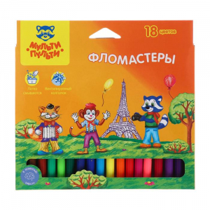 Фломастеры 18 цветов «Мульти-Пульти. Енот во Франции», смываемые, картонная упаковка, европодвес