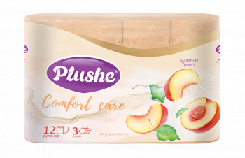 Туалетная бумага Plushe «Comfort care» Honey Nectarine, 12 рул., 3 слоя