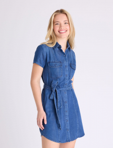 BELTED DENIM SHIRT DRESS