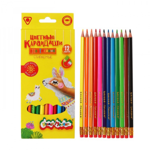 Карандаши цветные 12 цветов «Каляка-Маляка» СТИРАЕМЫЕ, с ластиком, трёхгранные, пластиковый корпус