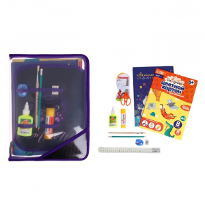 Папка для труда А4, пластик, молния вокруг, откидная планка, с наполнением 10 предметов, Calligrata, ПТР-1, 