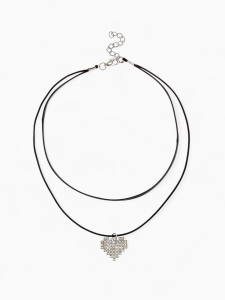 Чокер «Двойной» с нитью, сердце графика, цвет бело-чёрный в серебре, L=40 см