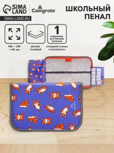 Пенал 1 секция 140 х 210 х 40 мм, откидной карман и косметичка, тканевый, Calligrata TOP Content 