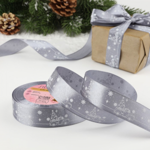 Лента атласная «Машина с ёлкой», 25 мм, 23±1 м, тёмно-серая