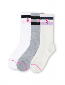 LADIES 3PK STRIPE ASSORTED CREW SOCKS