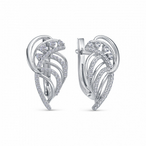 Серьги с фианитом родированные серебро 925*