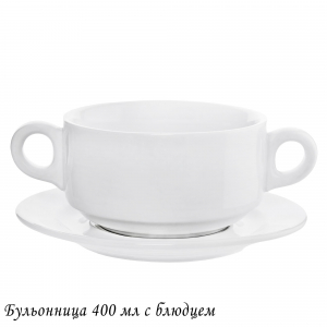 118-127 Бульонница 11,5см,400 мл с блюдцем BIANCO в под.уп.(х16)Фарфор