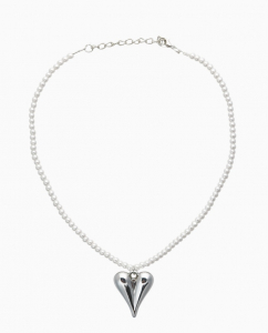 Чокер «Сердце» жемчужные бусины, белый в серебре, 32 см + 5 см доп, цепочка