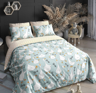 Комплект постельного белья Гуси мятный Поплин