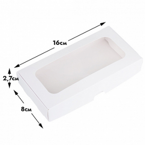 Коробка под дубайский шоколад белая с окном 16*8*2,7 см