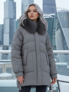 Куртка зимняя женская с мехом и капюшоном тренд коричневого цвета 7608K