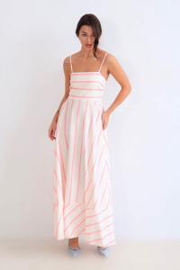 13653 Сарафан на тонких бретелях в розовую полоску