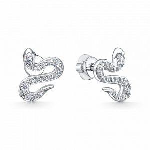 Серьги с фианитом родированные серебро 925*