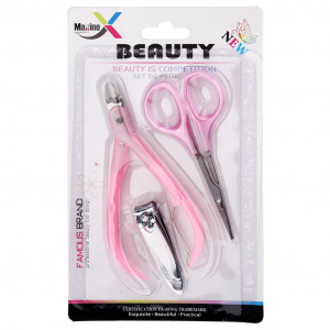 Маникюрный набор 3 предмета: кусачки-книпсер; ножницы; кусачки-щипчики, цвета в ассортименте: розовый, голубой, фиолетовый, в блистере (Китай)