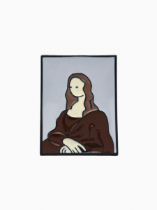 Значок «Искусство» Мона Лиза, бело-коричневый в чёрном металле
