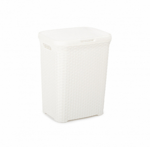 Корзина для белья с крышкой 60л Ротанг белая