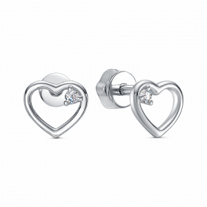 Серьги с фианитом родированные серебро 925*