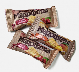Медофеты суфле Ассорти манго-маракуйя/с лесной клубникой в шоколадной глазури, 350г (11шт/кор)