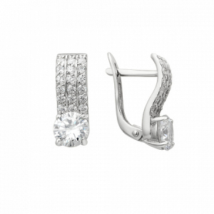 Серьги с фианитом родированные серебро 925*