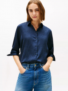 Relaxed Textured Stretch Satin Shirt
