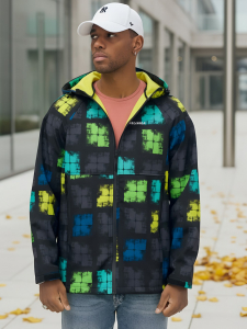 Ветровка спортивная мужская с капюшоном softshell желтого цвета 9563J