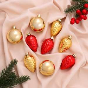 Ёлочные игрушки «Джоан», новогодние, набор 9 шт., красно-золотой