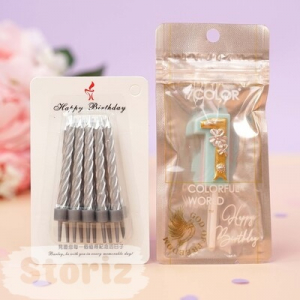 Комплект свечей цифра -1-(Patterned Mint) + 1 упаковка серебристые 10 шт.