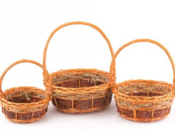 Искусственные цветы, Набор плетеных кашпо натуральный
