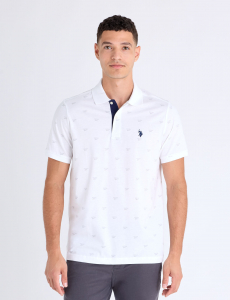 ALL OVER WORDMARK GRAPHIC PRINT JERSEY POLO SHIRT