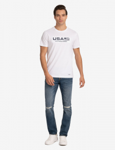 USA EMBOSSED PRINT JERSEY T-SHIRT