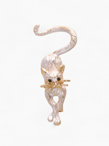 Брошь «Кошка» грация, цвет матовый белый в золоте